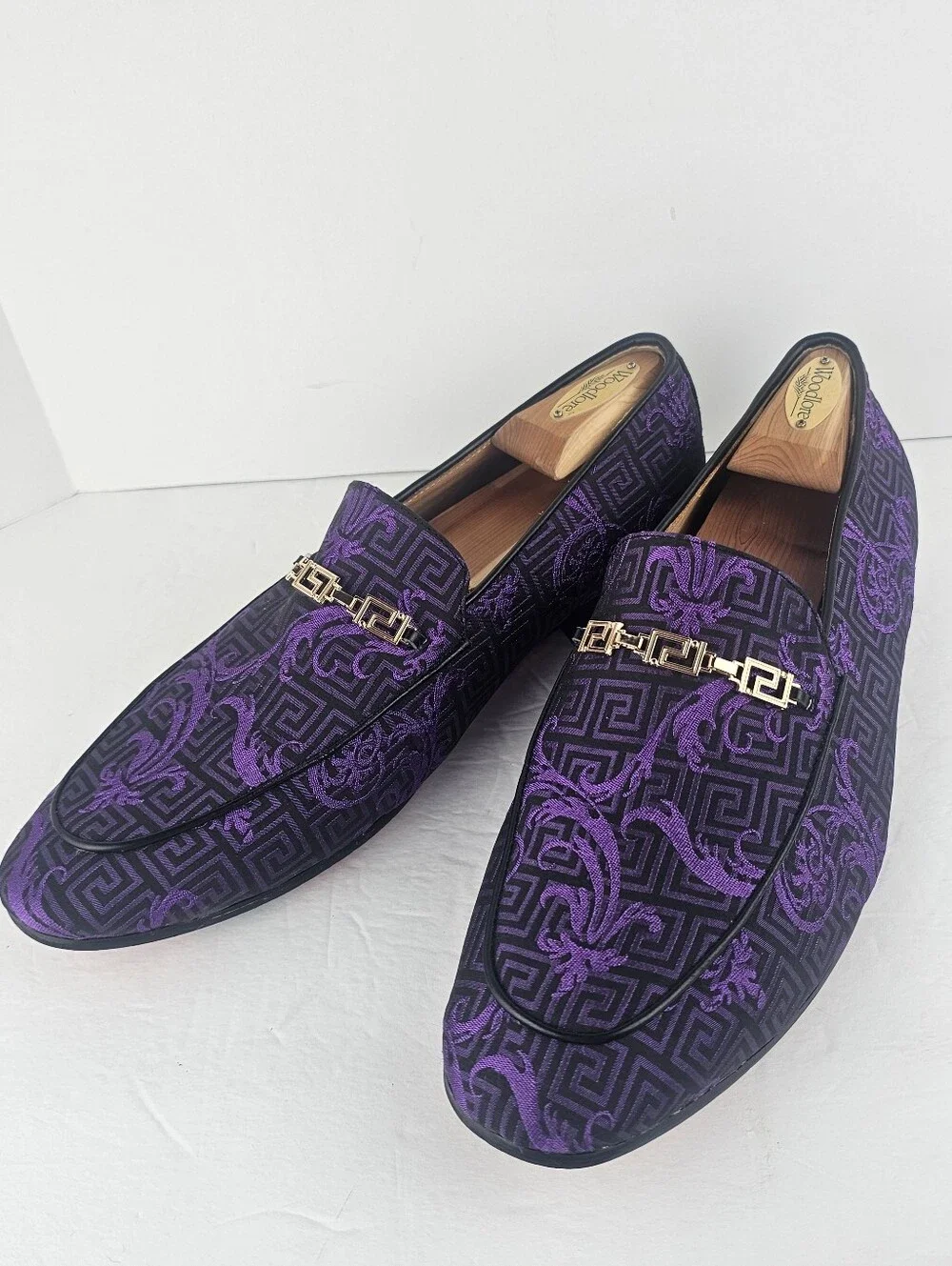 Barabas Men's Greek Pattern Floral Baroque Prom Wedding Dress Loafers Purple 11